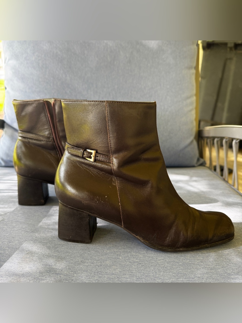 Vintage Unisa Brown Leather Square Toe Ankle Boots Side Zip Buckle Size 9B Y2k